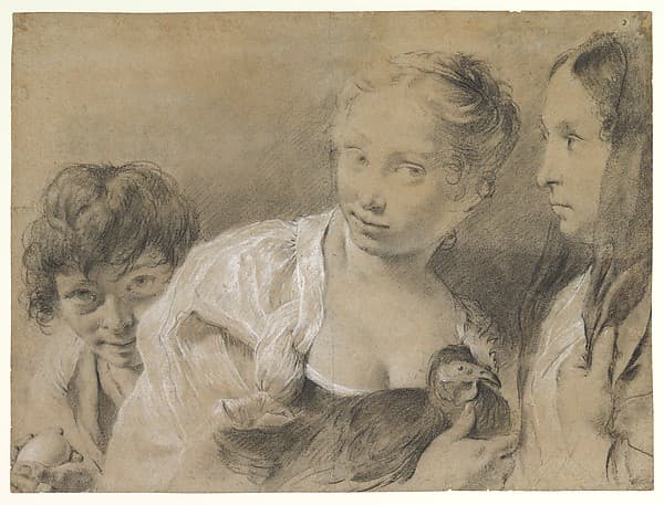 Boy with an Egg, Girl with a Hen, and a Watching Woman, by Giovanni Battista Piazzetta