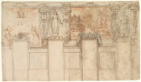 Design for a Wall Decoration: Representations of the Ascension and of the Conversion of the Ethiopian Eunuch, by Giovanni de' Vecchi
