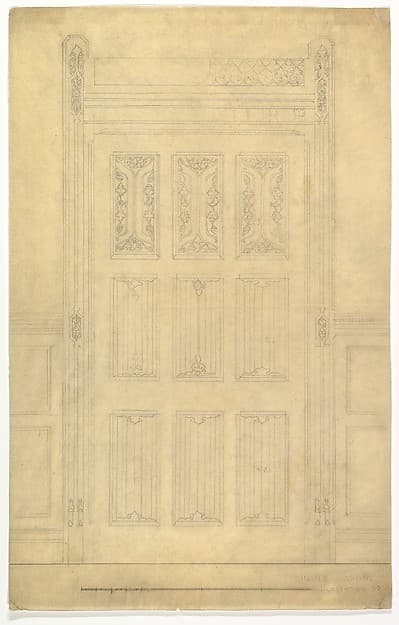 Carved Wood Door for Dining Room, Leighton Hall, by John Gregory Crace