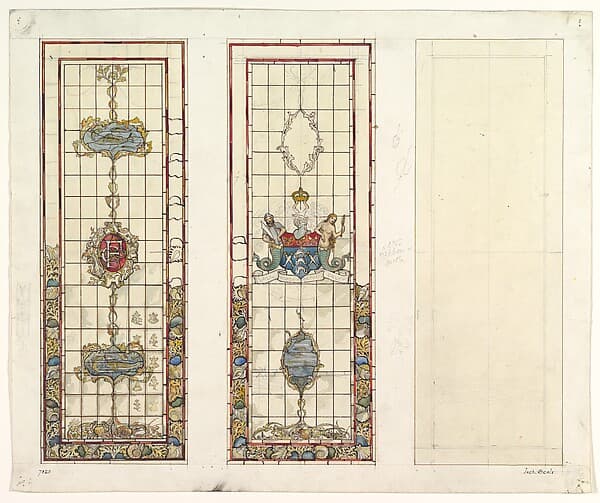 Window with marine motifs, design for Fishmongers’ Hall, London, by John Dibblee Crace