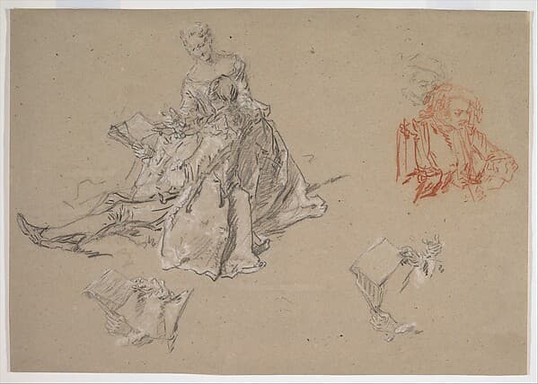 Studies of a Couple Seated on the Ground, Looking at a Songbook, by Nicolas Lancret