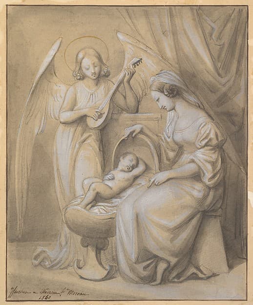 Virgin and Child Adored by a Lute-Playing Angel, by Jean-Jacques Feuchère