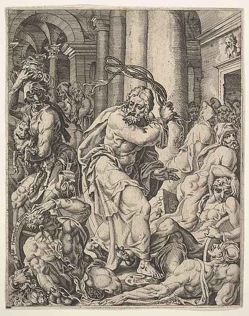 Christ Driving the Money Changers from the Temple, from "The Fall and Salvation of Mankind through the Life and Passion of Christ", by Maarten van Heemskerck