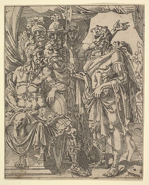 Achior Pleading with Holofernes for the Israelites, from "The Story of Judith and Holofernes", by Maarten van Heemskerck