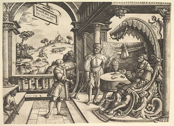 David playing the harp before Saul, by Christoph Bockstorffer