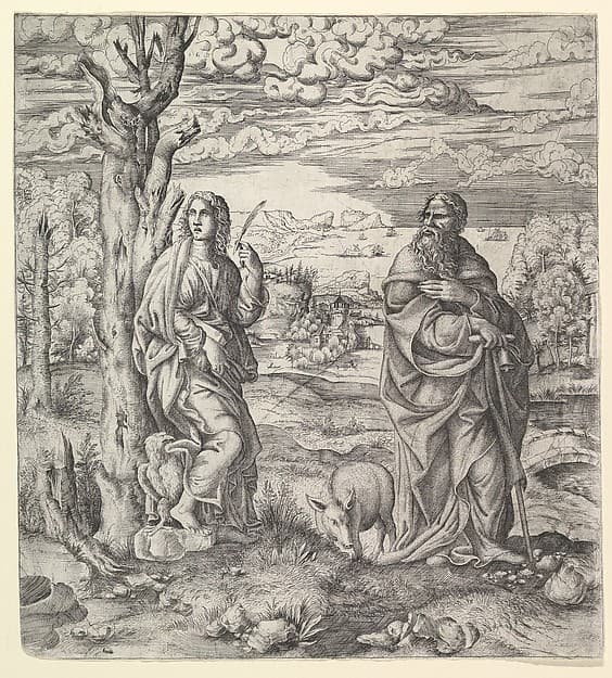 Saint John and Anthony in a Landscape, by Master IQV