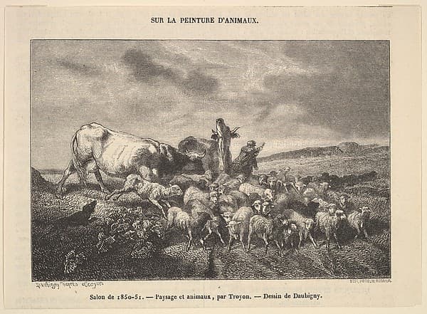 Salon de 1850-51; Paysage et Animaux, par Troyon, by Charles-François Daubigny
