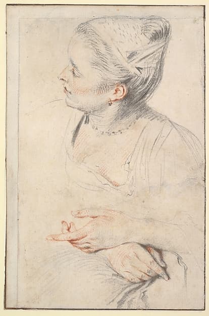 Study of a Woman's Head and Hands, by Antoine Watteau
