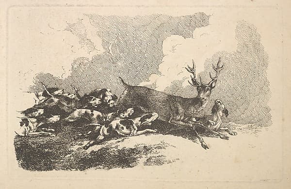 Hounds Hunting a Stag, by Thomas Rowlandson