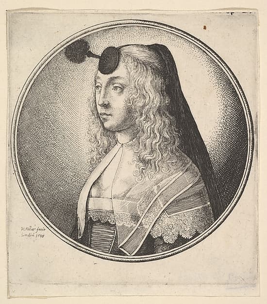 Woman with houpette on forehead turned to left, from "Women's Heads Framed in Roundels", by Wenceslaus Hollar