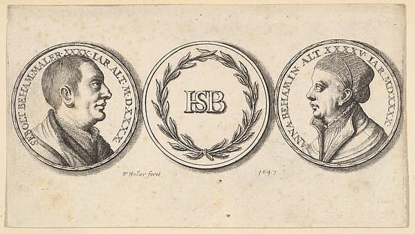Medallions with portraits of Sebald Beham and Anna Beham, by Wenceslaus Hollar