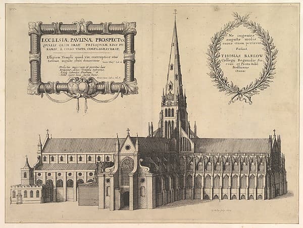 Saint Paul's from the South Showing the Spire (Ecclesiae Paulinae Prospectus...), from "The History of St. Paul's Cathedral in London", by Wenceslaus Hollar
