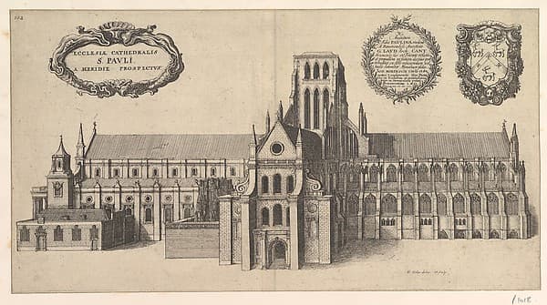 Saint Paul's, South side (Ecclesiae Cathedralis St. Pauli, A Meridi Prospectus), from "The History of St. Paul's Cathedral in London", by Wenceslaus Hollar