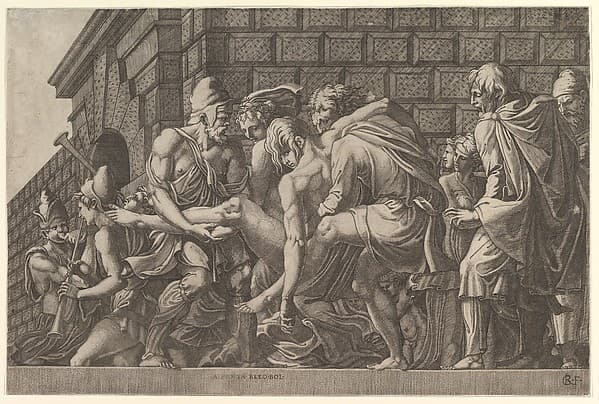 The Wounded Paris Carried from the Field of Battle, by Master FG