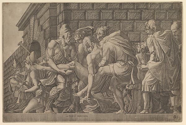The Wounded Paris Carried from the Field of Battle, by Master FG