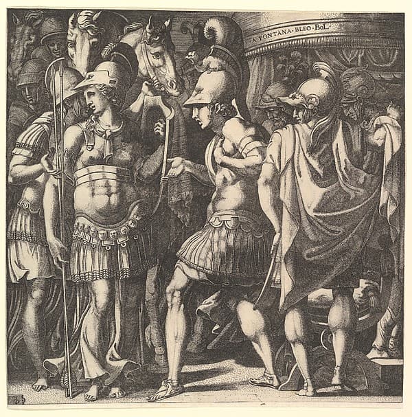 Alexander welcoming Thalestris and the Amazons, by Master FG