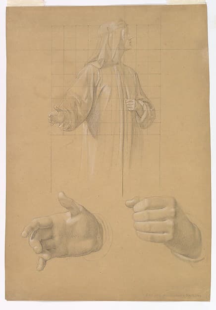Study of a Standing Man with Headcloth and Two Studies of his Hands, by Wilhelm Schadow
