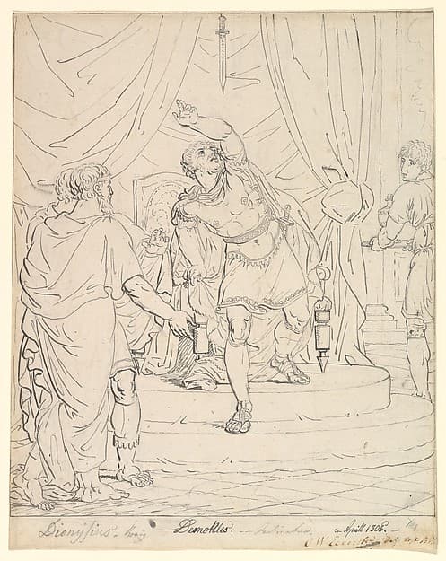 The Sword of Damocles; verso: Sketches of Man's Head and of a Figure with a Raised Arm, by Christoffer Wilhelm Eckersberg