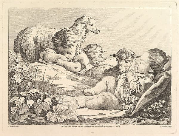 Two Sleeping Children With Three Sheep, by Pierre Alexandre Aveline