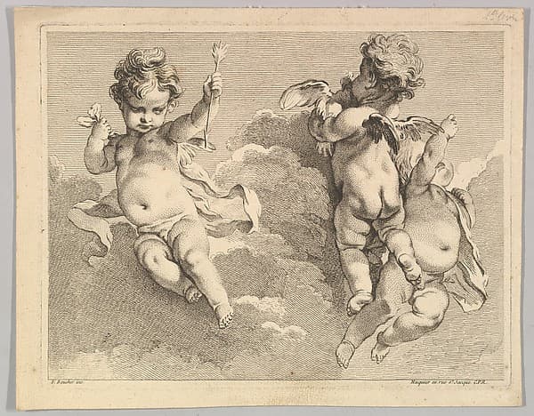 Trois Amours dont un tient une flèche (Three Loves, one of which holds an arrow), from Premiere Livre de Groupes d'Enfans (First Book of Groups of Children), by Pierre Alexandre Aveline