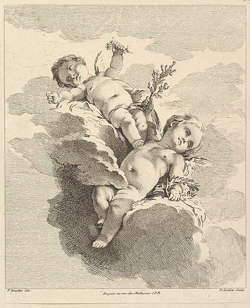 Two Loves, one of which holds a crown, by Pierre Alexandre Aveline