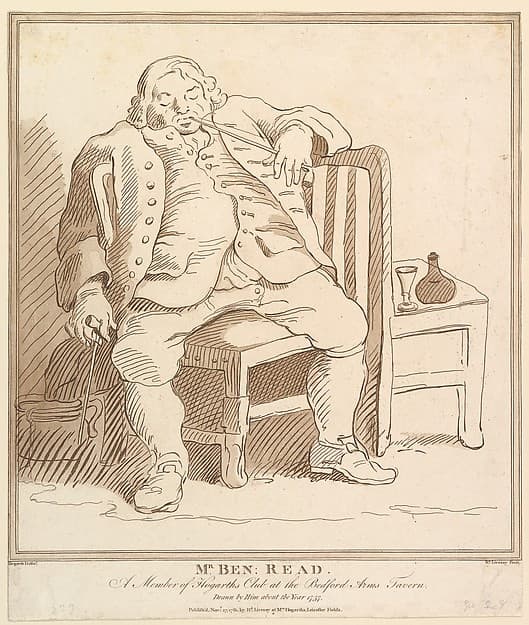 Mr. Ben: Read, A Member of Hogarth's Club at the Bedford Arms Tavern, Drawn by him about the Year 1757, by Richard Livesay