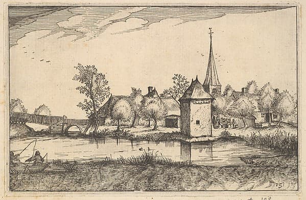 Pond and a Village, plate 15 from "Regiunculae et Villae Aliquot Ducatus Brabantiae", by Claes Jansz. Visscher