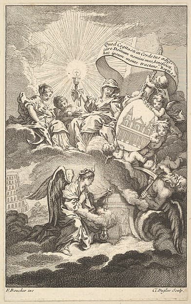 Frontispiece, from The Building of St. Sulpice by Alexis Piron, by Claude Augustin Duflos le Jeune