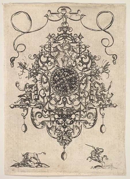 Design for a Pendant with Cupid, by Master P.R.K