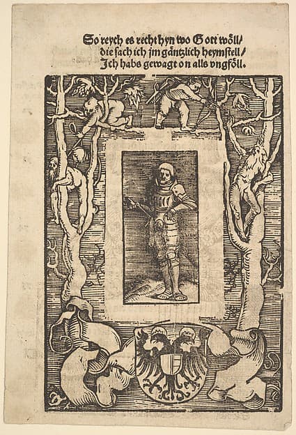 Title Border with Man in Armor in Center, by Hans Baldung (called Hans Baldung Grien)