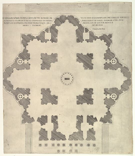 Plan of St. Peter's, from "Speculum Romanae Magnificentiae", by Etienne DuPérac