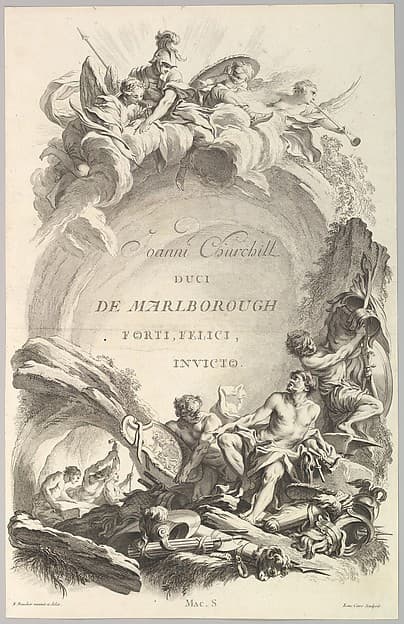 Frontispice pour le "Tombeau de John Churchill, duc de Marlborough" (Frontispiece for the "Tomb of John Churchill, Duke of Marlborough"), from Tombeaux des Princes, des Grands Capitaines et autres Hommes illustres (Tombs of Princes, Great Captains, and other Illustrious Men), by Laurent Cars