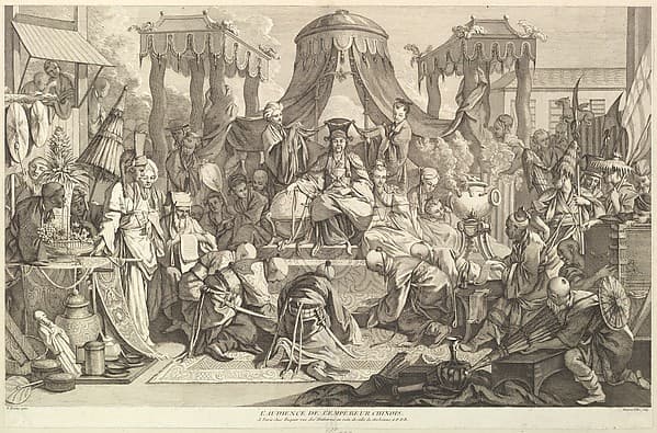 L'audience de l'Empereur chinois (The audience of the Chinese Emperor), from Chinoiseries, by Jacques Gabriel Huquier