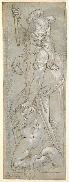 Female Warrior crushing a Satyr, by Anonymous, 16th century