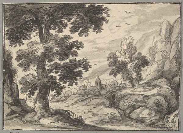 Landscape with a Bridge and a Village Church, by Anonymous, Flemish, 17th century
