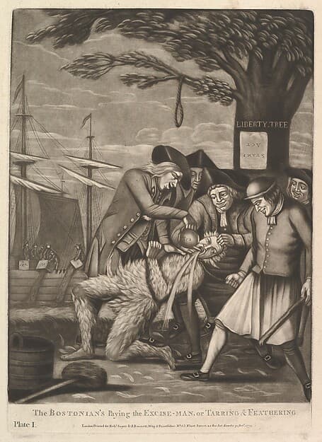 The Bostonians Paying the Excise-Man, or Tarring & Feathering, by Philip Dawe