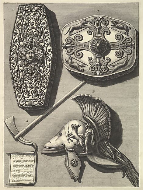Parti in grande restaurati de' Trofei de Ottaviano Augusto (Restored detail of the Trophy of Octavian Augusto), by Francesco Piranesi