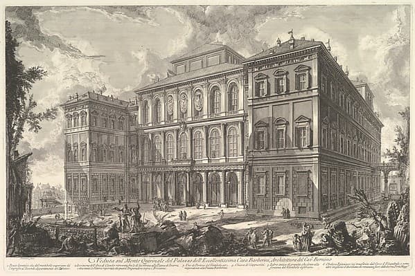 View of the palace of the illustrious Barberini family on the Quirinal Hill, designed by Cavaliere Bernini, from Vedute di Roma (Roman Views), by Giovanni Battista Piranesi