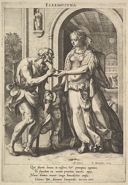 Alms-giving, from "Christian Virtues", by Raphael Sadeler I
