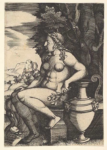Seated nude next to a vase, by Master FG