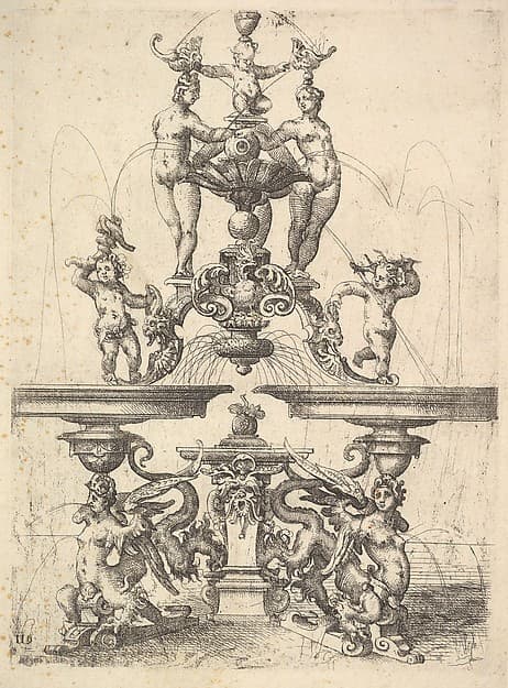 Design for a Fountain, plate 119 from "Architettura", by Wendel Dietterlin, the Elder
