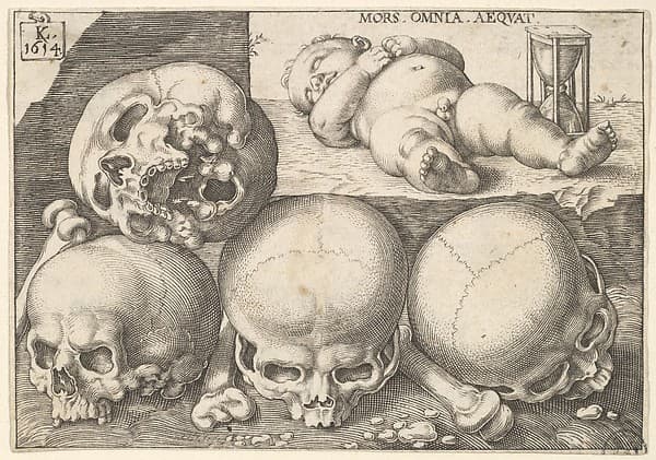 Sleeping Child with Four Skulls (reverse copy), by Lucas Kilian
