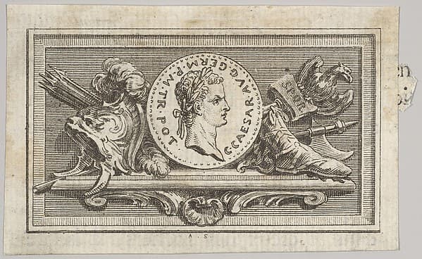 Medal with Portrait of Caligula in the 6th Book, from Tibère ou les six premiers livres es Annales de Tacite Traduits par M. l'abbé de la Bléterie Professeur d'Eloquence au Collège Royal et de l'Académie Royale des Inscriptions et Belles-lettres. A Paris de l'Imprimerie Royale, by Augustin de Saint-Aubin