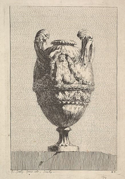 Vase with a Male Siren holding up a Garland, from: Vases, by Jacques François Joseph Saly