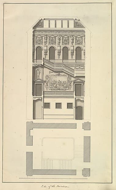 Side of the Staircase, Houghton Hall, Norfolk, Elevation, by Isaac Ware