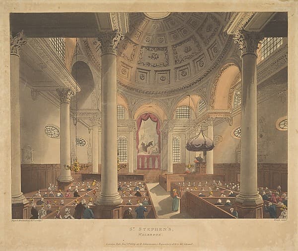 St. Stephen's Walbrook, plate 90 from "Microcosm of London", by Thomas Rowlandson
