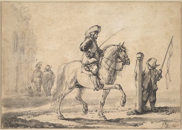 A Mounted Grey Horse Being Schooled in Piaffe, by Philips Wouwerman