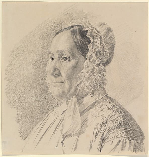 Portrait of a Woman in a Lace Bonnet, in three-quarter profile to the left, by Ferdinand Georg Waldmüller