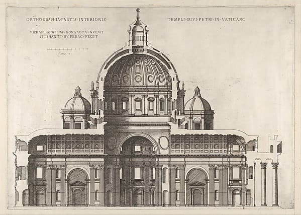 Longitudinal Section Showing the Interior of Saint Peter's Basilica as Conceived by Michelangelo (published in 1569), from "Speculum Romanae Magnificentiae", by Etienne DuPérac