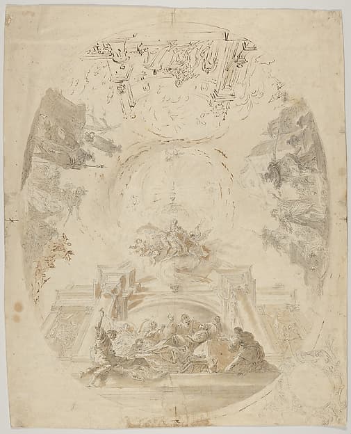 Design for a ceiling fresco with scenes from the life of Saint Barbara, by Johann Baptist Enderle